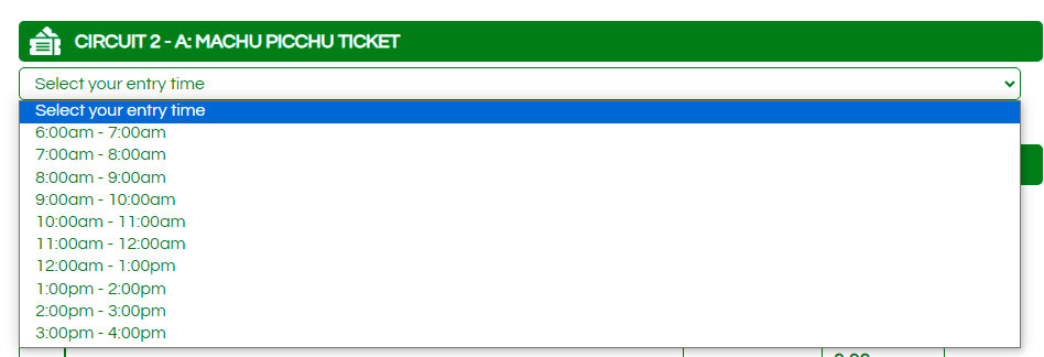 Machu Picchu ticket schedules